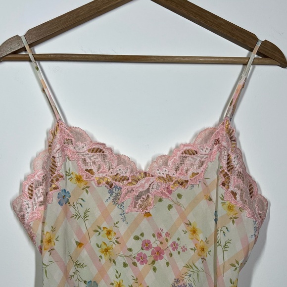 Vintage 90s Y2K Silk Lace Floral Mini Slip Dress - Picture 3 of 5